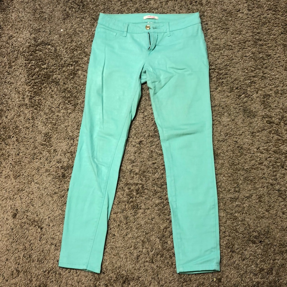 Mint blue skinny jeans